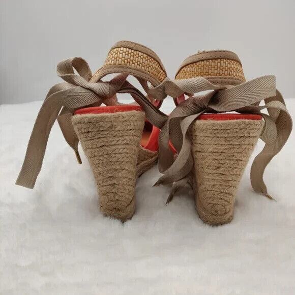 Orange Canvas Ballerina Espadrille wedge  Sandals Size 6 - Picture 5 of 9